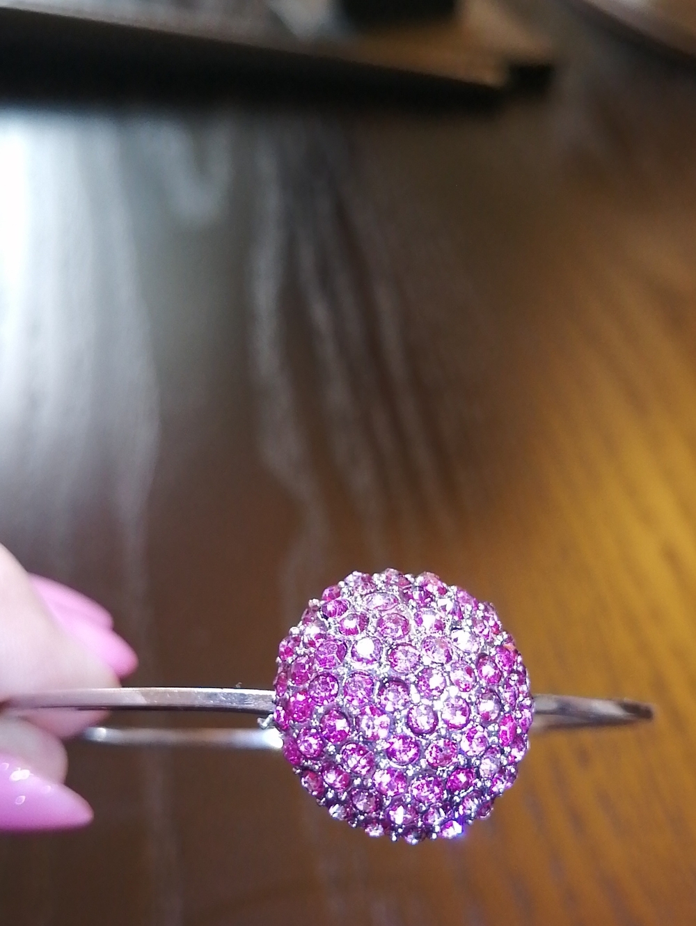 Sparkling Pink Crystals Dome Adjustable Cuff Bracelet Fits 7